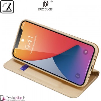 Dux Ducis dirbtinės odos atverčiamas dėklas - auksinės spalvos (Apple Iphone 12 /12 Pro)